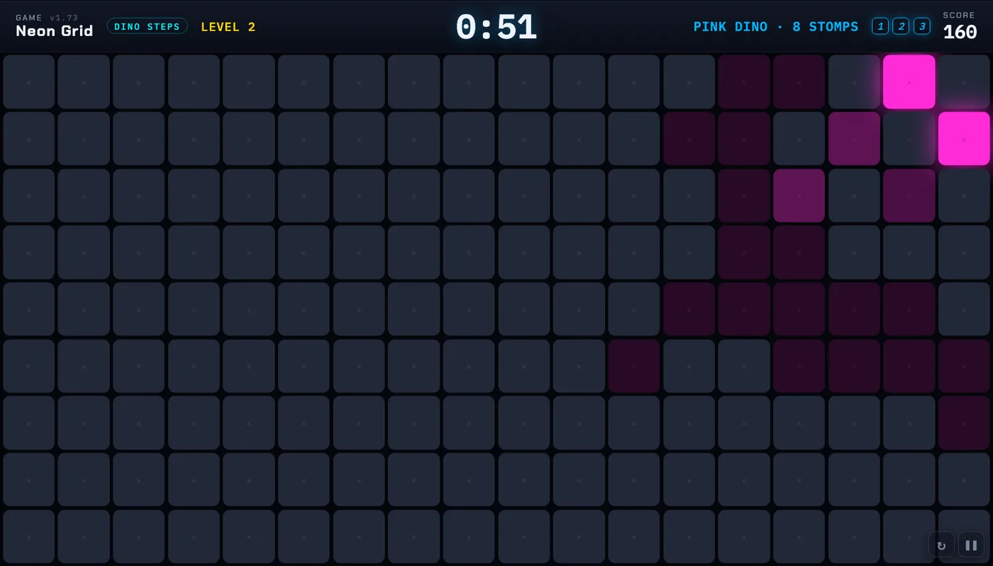 Dino Steps: a trail of pink footprints across the floor